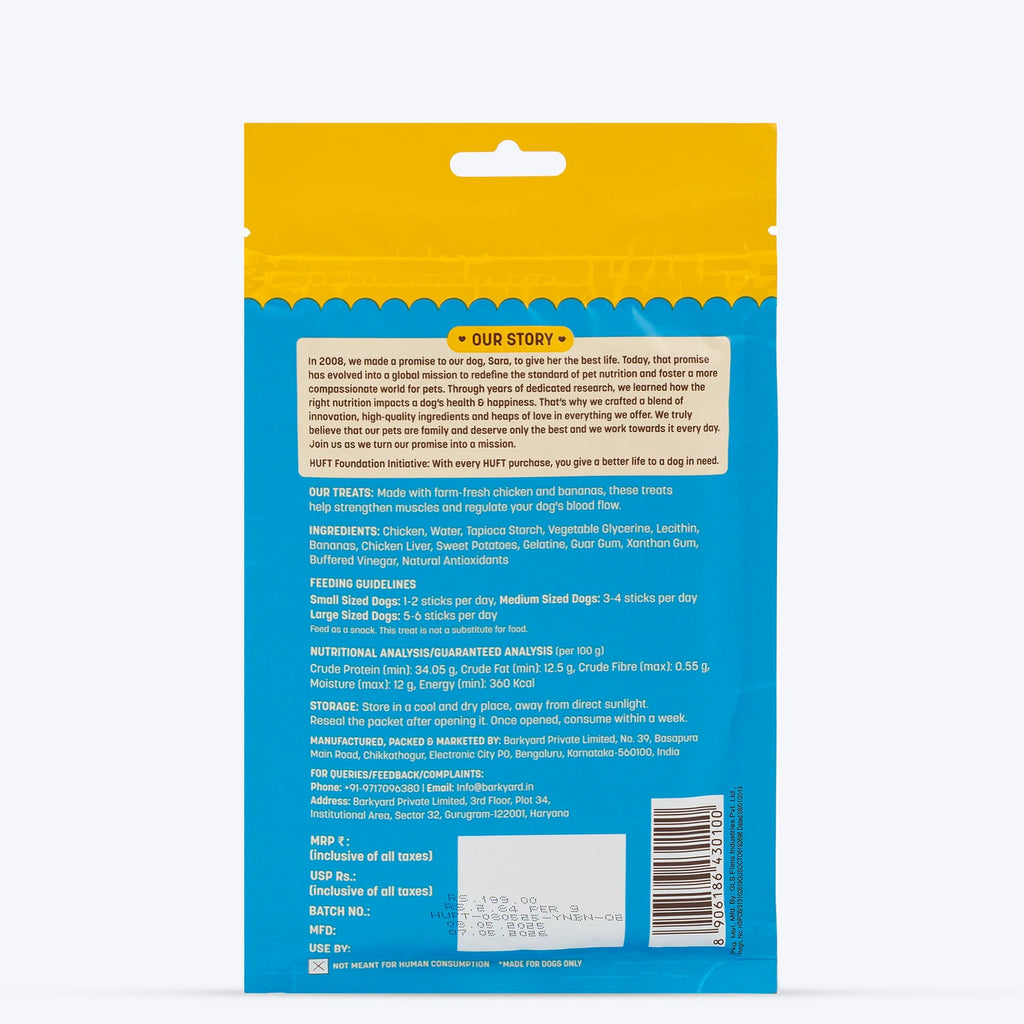 HUFT Yum Nums Soft & Chewy Sticks Banana with Real Chicken Treat For Dogs - 70 g