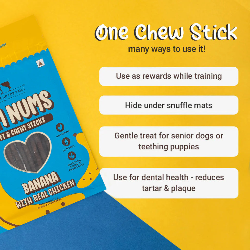 HUFT Yum Nums Soft & Chewy Sticks Banana with Real Chicken Treat For Dogs - 70 g