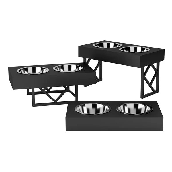 Premium Metal Elevated Adjustable Diner for Dogs (Black)